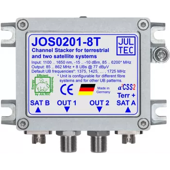 JULTEC JOS0201-8T Unicable II / JESS Einkabelkonverter mit 2x optischem Satelliten- und 1x optischem Terrestrischeingang, 8x F-Typ-Ausgang, FC/PC-Anschlüsse