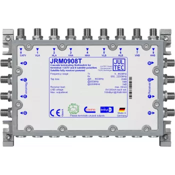 JULTEC JRM0908T 9/8 Multiswitch Satellite Distribution Switch 8 SAT IF-Eingänge 1 Terrestrischer Eingang 8 Teilnehmerausgänge
