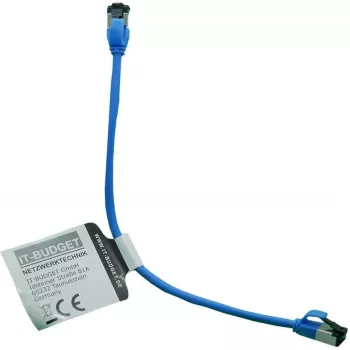IT-BUDGET Full Copper Premium Patchkabel - Slim AWG 28 - Cat.8.1 - 2000 MHz - Halogenfrei - PoE+ - 40 GBit - Blau - 0,25 m