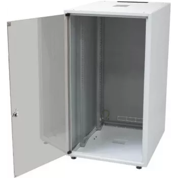 IT-BUDGET 19-Zoll Netzwerkschrank SJB - 15U - 600x600 mm - Glastür - Rückwand - Lichtgrau (W-3987-01-03-011-BBL)