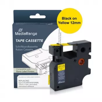 MediaRange Etikettenband-Kassette kompatibel mit Dymo 12mm x 7m Schwarz auf Gelb (MRDY45018)