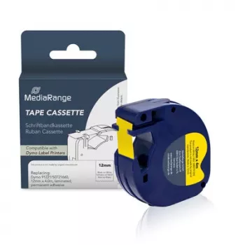 MediaRange Kompatible Dymo Etikettenband-Kassette 12mm x 4m Schwarz auf Gelb (MRDY91222)