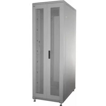 IT-BUDGET 19-Zoll Netzwerkschrank SRK - 42U - 600x600 mm - Perforierte Doppeltüren vorne und hinten - Flatpack - Lichtgrau (RAL 7035) (90ITB19SRK4266DTGN)