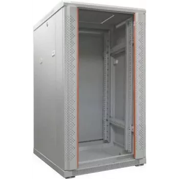 IT-BUDGET 19-Zoll Netzwerkschrank SRK - 27HE - 600x600 mm - Tür aus gehärtetem Glas/Vollstahl - vormontiert - Lichtgrau (RAL 7035) (99ITB19SRK2766GGNM)