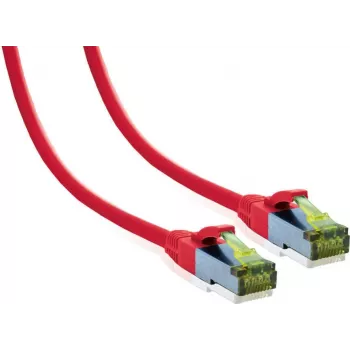 IT-BUDGET Full Copper Premium Patchkabel - Cat.6A mit Cat.7 Rohkabel - 600 MHz - Halogenfrei - PoE+ - 10GBit - Rot - 0,5 m