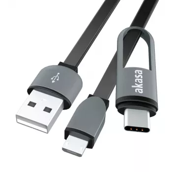 Akasa AK-CBUB35-10BK USB 2.0 Kabel - USB A auf Micro-USB B mit USB-C Adapter - 1 m - Schwarz