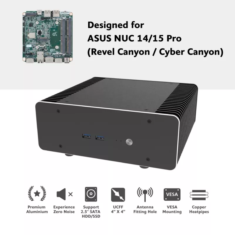 Akasa Maxwell RC Pro Premium Lüfterloses Gehäuse für ASUS NUC 14 Pro Revel