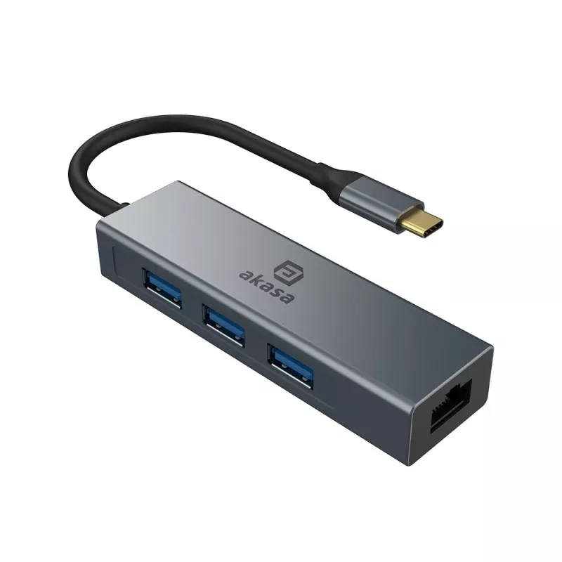 Akasa USB Type-C 4-In-1 Hub mit Ethernet 1 x RJ45 3 USB-A USB 3.2 Gen 1