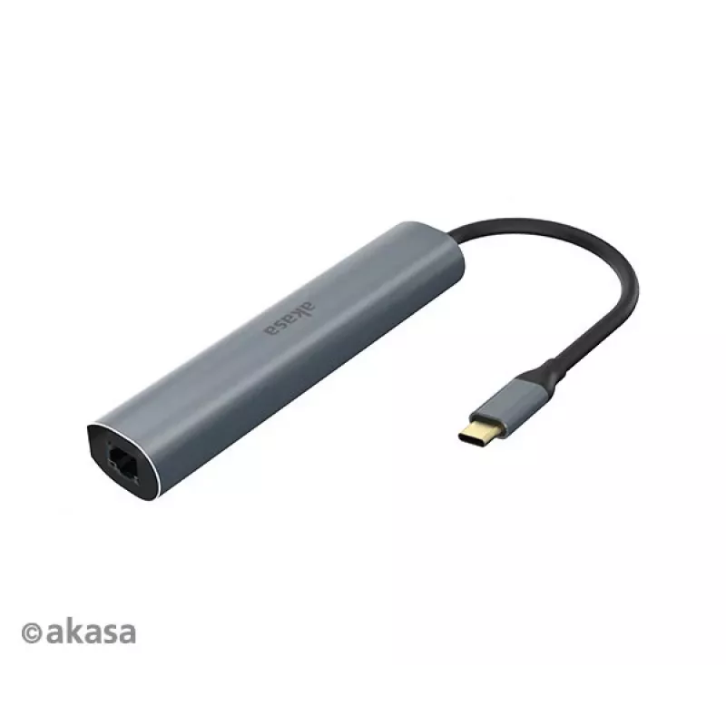 Akasa AK-CBCA22-18BK USB-C Multiport Adapter - USB 3.2 Gen 1 Type-C auf HDMI, RJ-45, USB-A - Aluminium - Schwarz - 18 cm