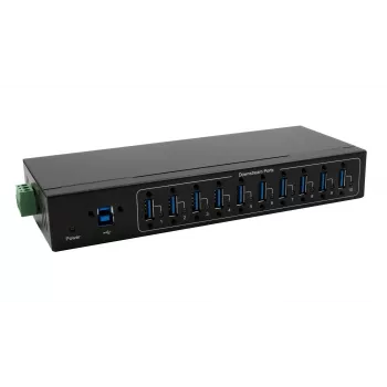 Exsys USB 3.2 Gen 1 10-Port Metal Hub mit DIN-Schienen-Kit, VIA VL811+ Chipsatz, 5 Gbps, 5V/4A Netzteil, 1,8m Kabel