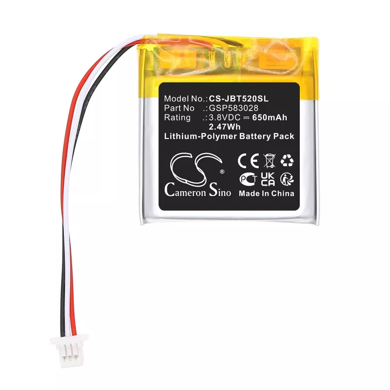 Cameron Sino Ersatzakku für JBL Tune 520 BT, 610mAh, 3.7V, Li-Polymer