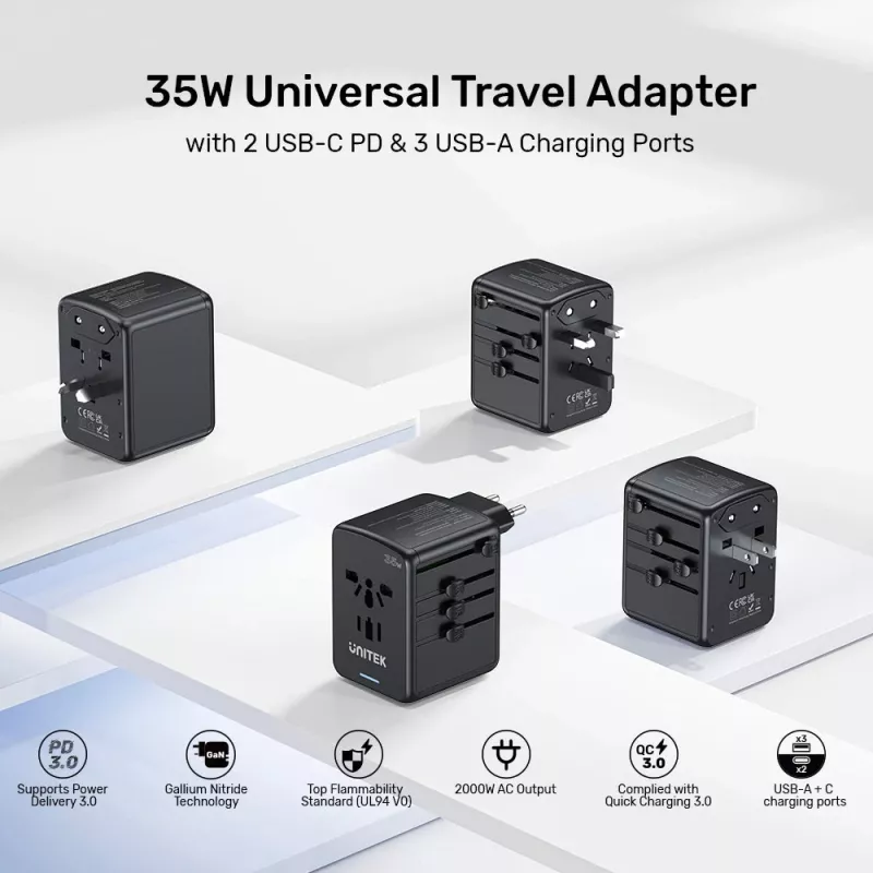 UNITEK Riad EU/US/UK/AUS PD 35W Travel Charger