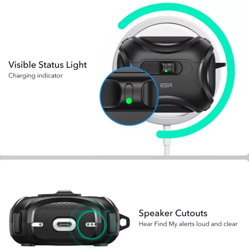 ESR Cyber FlickLock HaloLock MagSafe-Hülle für Apple AirPods Pro 3, Schwarz