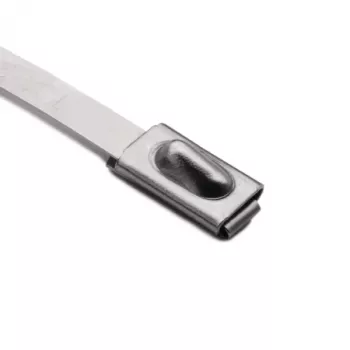 HellermannTyton 111-93088 Edelstahl-Kabelbinder mit PA11-Beschichtung, 201 mm Länge, 4,6 mm Breite, 0,3 mm Dicke, 50 mm Bündeldurchmesser, metallisch/silber, 100er-Pack