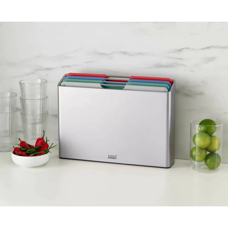 Joseph Joseph Folio Steel L Schneidebrett-Set, 4 Bretter, Silber