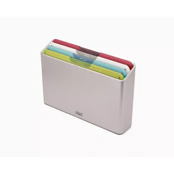 Joseph Joseph Folio Icon 4-teiliges mehrfarbiges Schneidebrett-Set mit Aufbewahrungsbox, Graphit/Silber