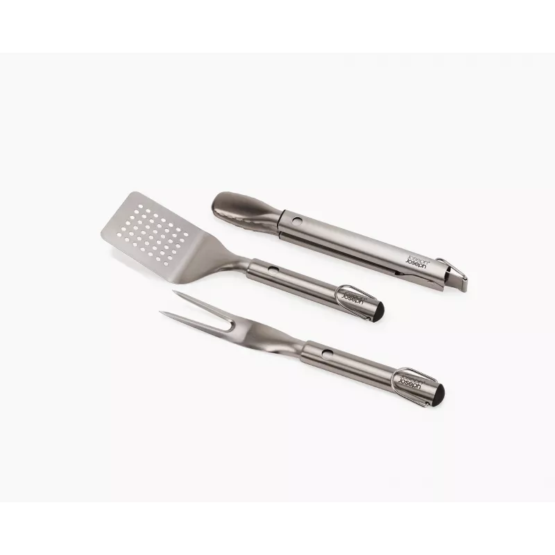 Joseph Joseph GrillOut 3-teiliges Edelstahl-BBQ-Set mit Wender, Zange & Gabel