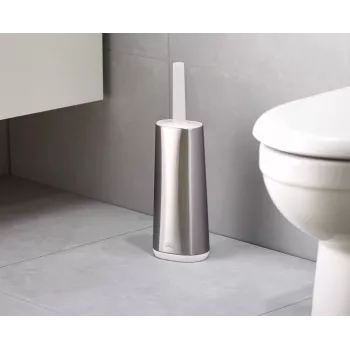 Joseph Joseph Flex 70517 Edelstahl-Toilettenbürste mit Silikonkopf, Silber/Grau