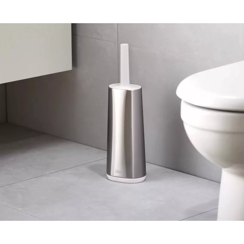 Joseph Joseph Flex 70517 Edelstahl-Toilettenbürste mit Silikonkopf, Silber/Grau