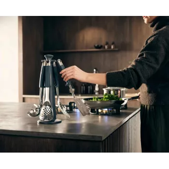 Joseph Joseph Elevate 6-teiliges Küchenutensilien-Set mit drehbarem Karussellständer, Edelstahl und Silikon, Grau