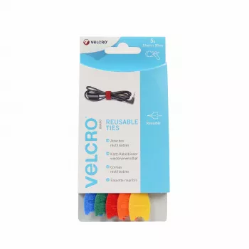 VELCRO VEL-EC60250 Klett-Kabelbinder - Farben gemischt (Blau, Grün, Orange, Rot, Gelb) - 20 cm x 12 mm - 5er-Pack