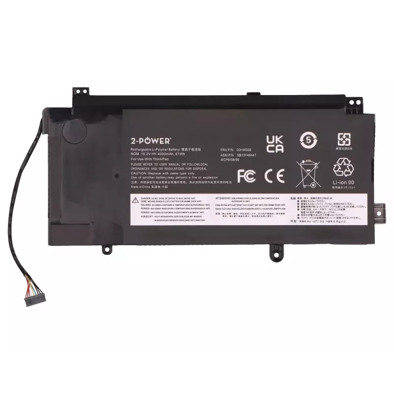 2-Power Main Battery Pack für Lenovo ThinkPad Yoga 15 20DQ 20DR - 61 Wh