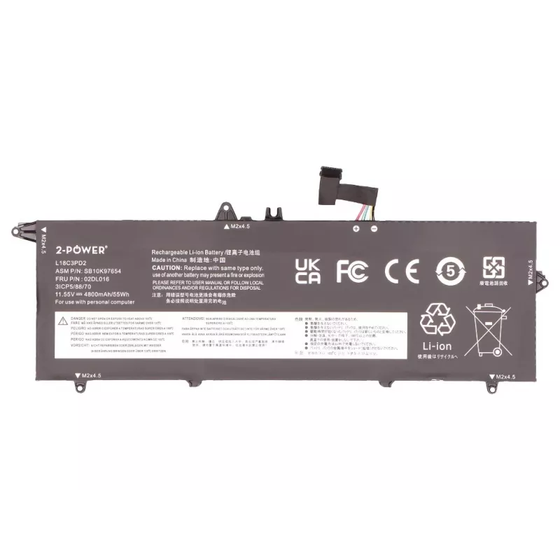 2-Power Hauptakku für Lenovo ThinkPad T490S 20NX - 55 Wh Li-ion