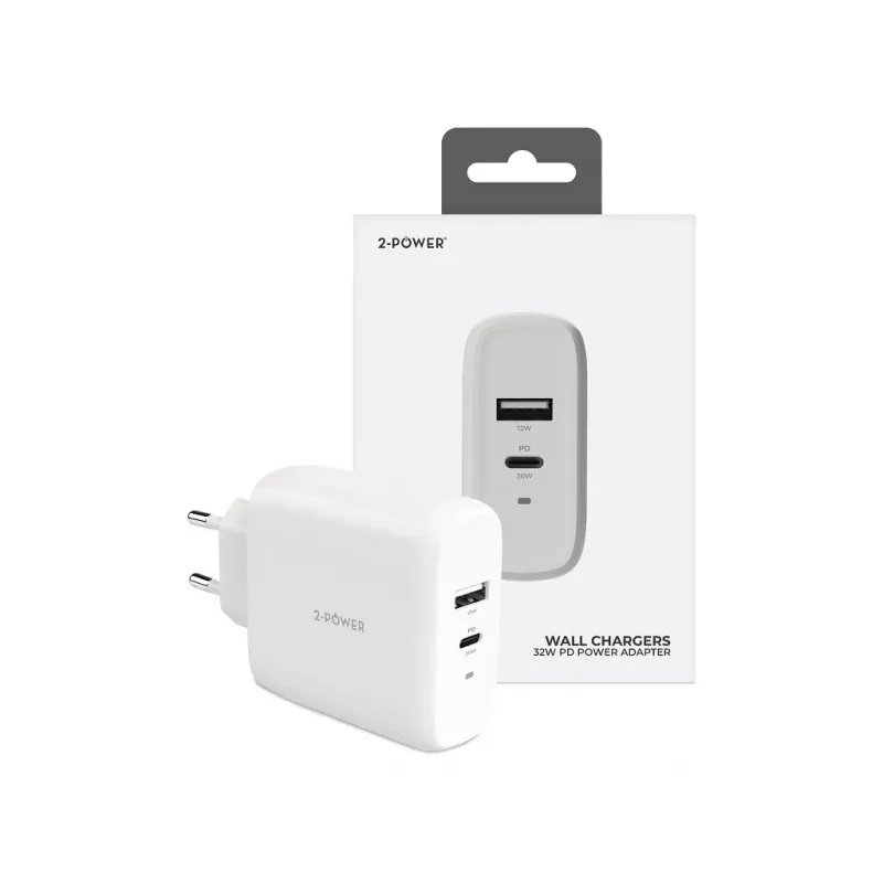 2-POWER Wall Charger PD 20W USB-C & 12W USB-A