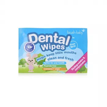 BRUSH BABY Dental Wipes mit Xylitol zur Reinigung von Zahnfleisch und Milchzähnen 0-16 Monate 28 Tücher