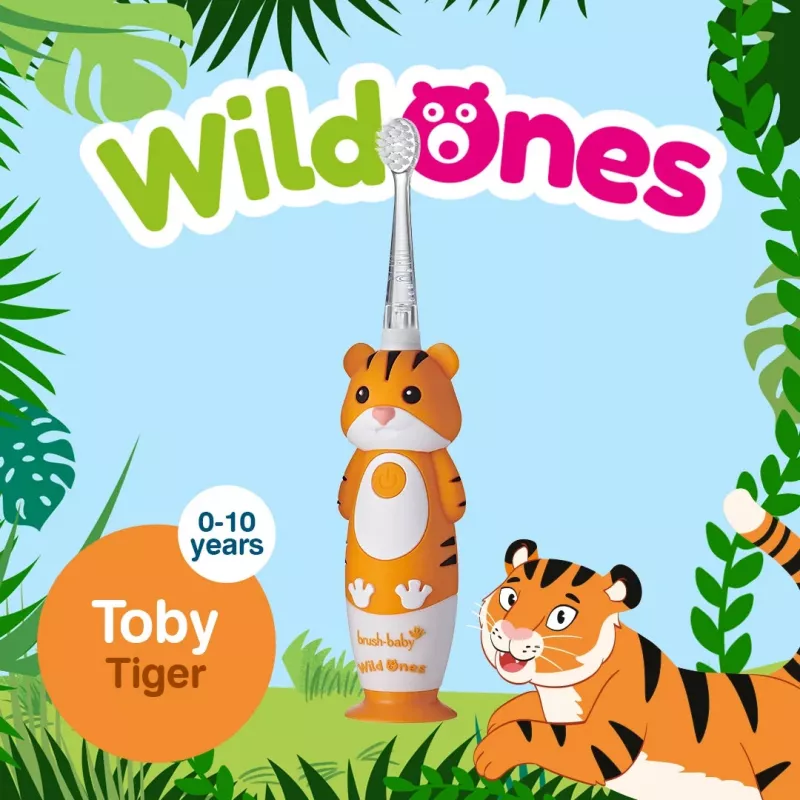 BRUSH BABY Wild Ones Schallzahnbürste für Kinder 0-10 Jahre Tiger