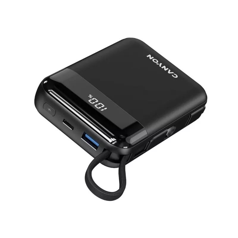 Canyon OnPower 104 10000 mAh Power Bank mit USB-C- und Lightning-Kabel Schwarz