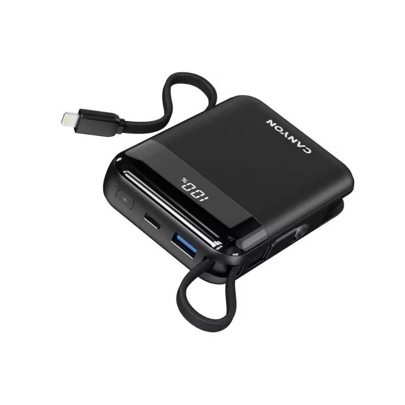 Canyon OnPower 104 10000 mAh Power Bank mit USB-C- und Lightning-Kabel Schwarz