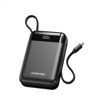 Canyon OnPower 204 20000 mAh Powerbank mit USB-C- und Lightning-Kabeln, Schwarz