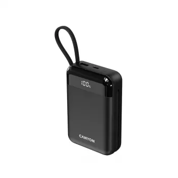 Canyon OnPower 204 20000 mAh Powerbank mit USB-C- und Lightning-Kabeln, Schwarz