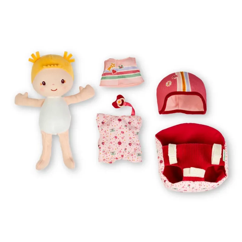 Lilliputiens Lena Puppe im Fahrradsitz mit Kuscheltuch und Helm 18m+