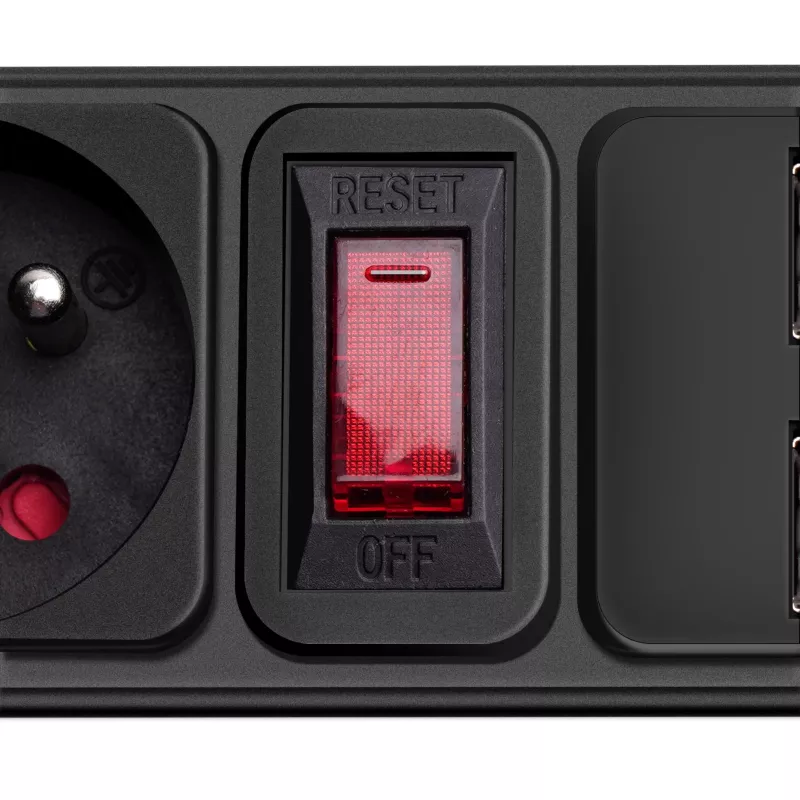 Akyga AK-SP-05U Steckdosenleiste mit Überspannungsschutz, 5x CEE 7/5 (Typ E), 2x USB-A, 1,8 m, schwarz