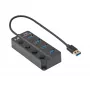 Akyga AK-AD-33 aktiver USB-3.0-Hub, 4 Ports mit Einzelschaltern, 15 cm, schwarz