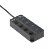 Akyga AK-AD-33 aktiver USB-3.0-Hub, 4 Ports mit Einzelschaltern, 15 cm, schwarz