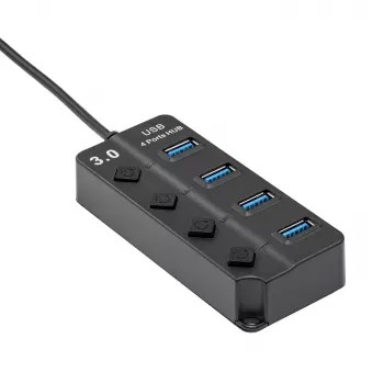 Akyga AK-AD-33 aktiver USB-3.0-Hub, 4 Ports mit Einzelschaltern, 15 cm, schwarz