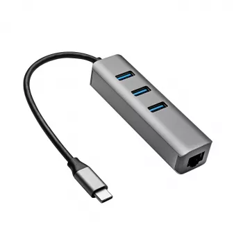 Akyga AK-AD-66 USB-C-Hub mit 3x USB 3.0 und Gigabit-Ethernet, 15 cm, schwarz