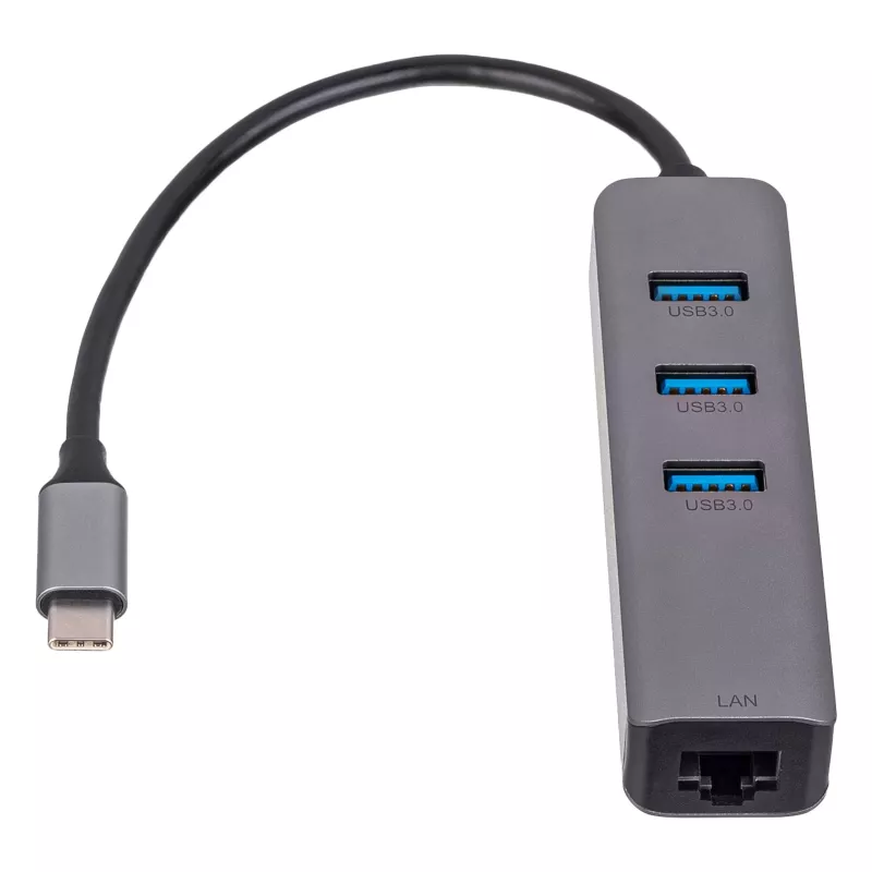 Akyga AK-AD-66 USB-C-Hub mit 3x USB 3.0 und Gigabit-Ethernet, 15 cm, schwarz