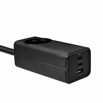 Akyga AK-CH-21 GaN-USB-Ladegerät 65 W, 2 x USB-C + USB-A, mit Steckdose, 1,5 m, Schwarz