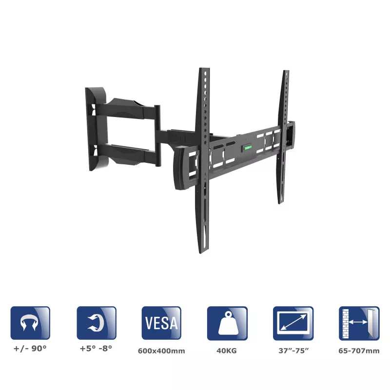 Akyga AK-MB-11 schwenkbare TV-Wandhalterung, 37-75 Zoll, 40 kg, VESA 600x400, Schwenken ±90°, schwarz