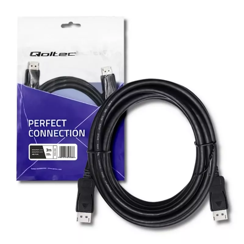 Qoltec DisplayPort 1.4 Kabel Stecker auf Stecker 3m 8K Schwarz
