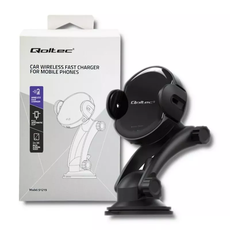Qoltec PRO Wireless Car Charger with IR Holder 15W QC 3.0 USB Type-C Black