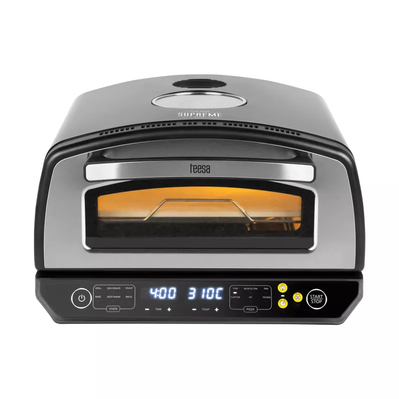 TEESA Pizza Oven SUPREME ELITE 2200 W, 450°C, Dual Heating, Window, LED, 33 cm, Multiple Baking Programs