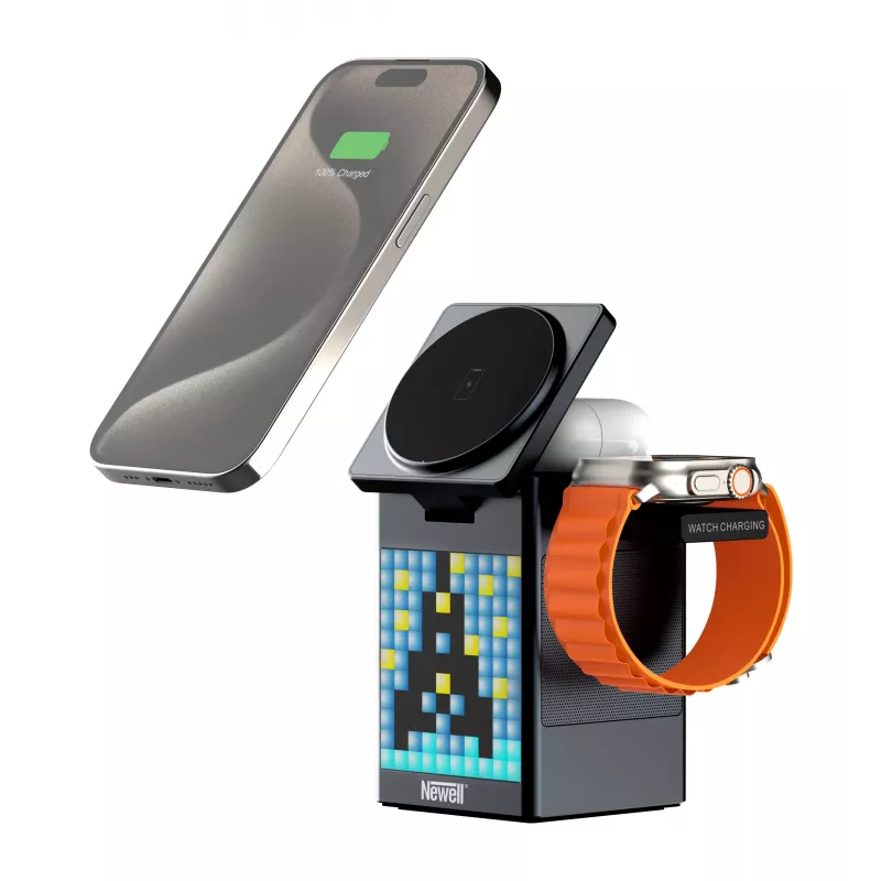 Newell induOne MagPlay MagSafe Wireless Charging Station mit Lautsprecher und Display für 3 Geräte