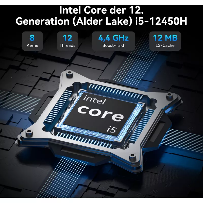 GEEKOM IT12 Mini-PC, Intel Core i5-12450H, 16 GB RAM, 512 GB SSD, Windows 11 Pro, blau