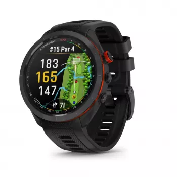 Garmin Approach S70 47mm Golf GPS Smartwatch – Schwarze/rote Keramiklünette mit schwarzem Silikonarmband