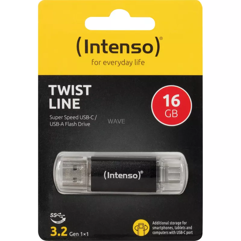 INTENSO Twist Line 16 GB USB-Stick Anthrazit/Transparent USB-A 3.2 Gen 1 USB-C 3.2 Gen 1